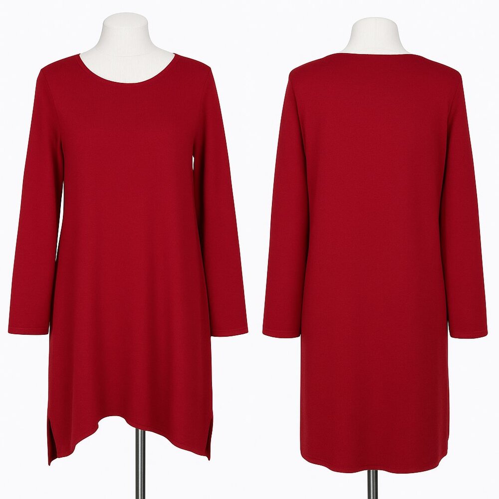 Eileen Fisher Red Merino Wool Tunic Sweater XS Red
